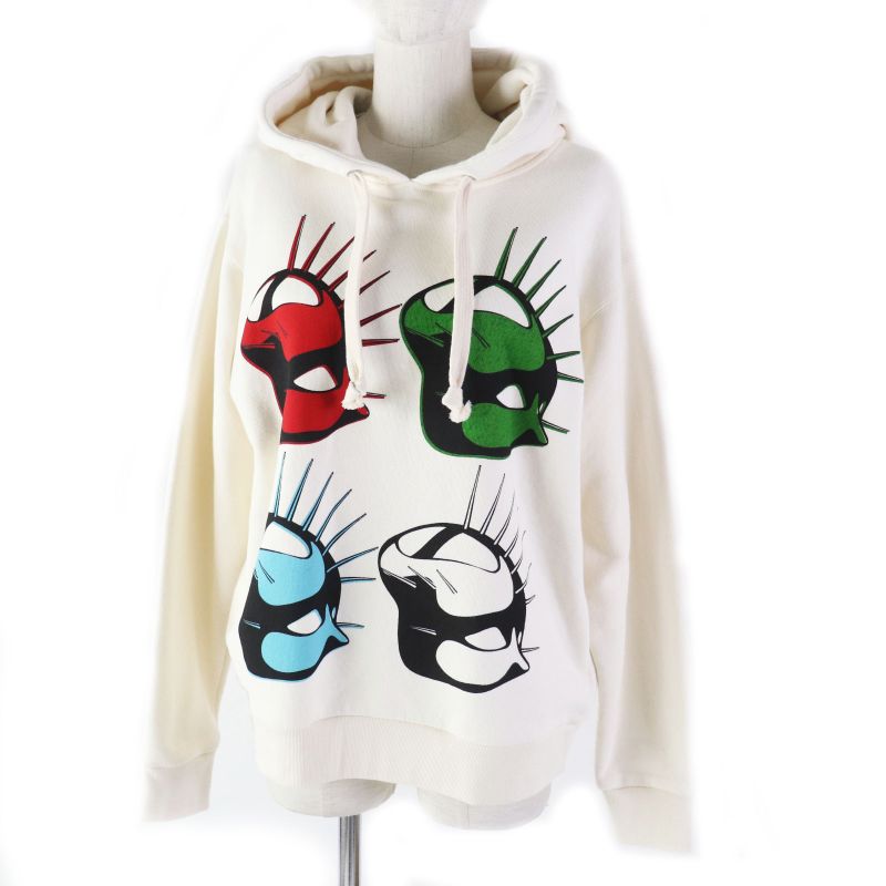 Gucci 19AW 469251 100% Cotton Hoodie With Front Print Ivory XS Made In Italy
