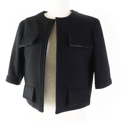 CHANEL P44726 5'' Sleeve Collarless Jacket With Gold Coco Mark Plate Lining