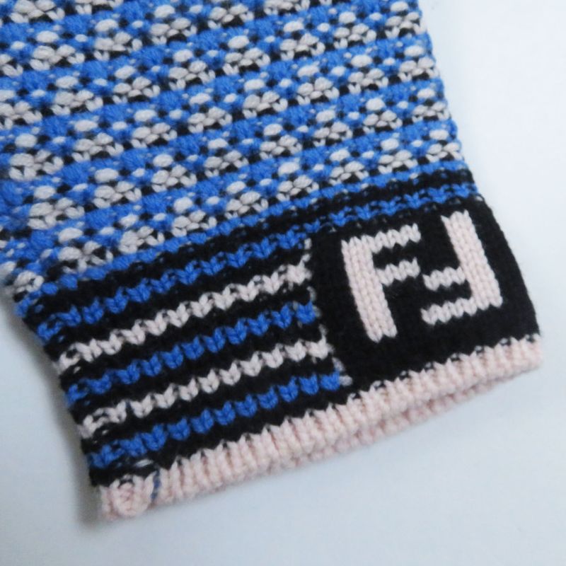 Fendi 18 Fzy731 Wool Cashmere FF Logo/zucca Pattern Knit Hoodie Blue White 38