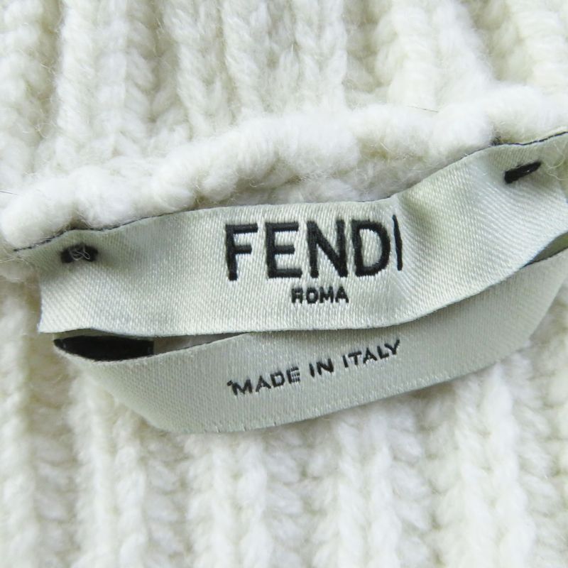Fendi 18 Fzy731 Wool Cashmere FF Logo/zucca Pattern Knit Hoodie Blue White 38