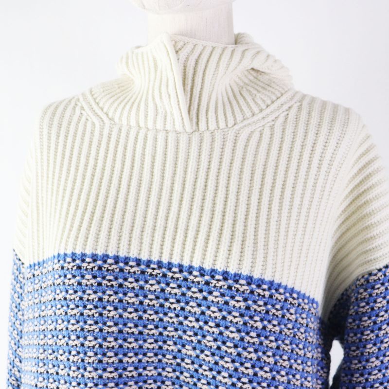 Fendi 18 Fzy731 Wool Cashmere FF Logo/zucca Pattern Knit Hoodie Blue White 38