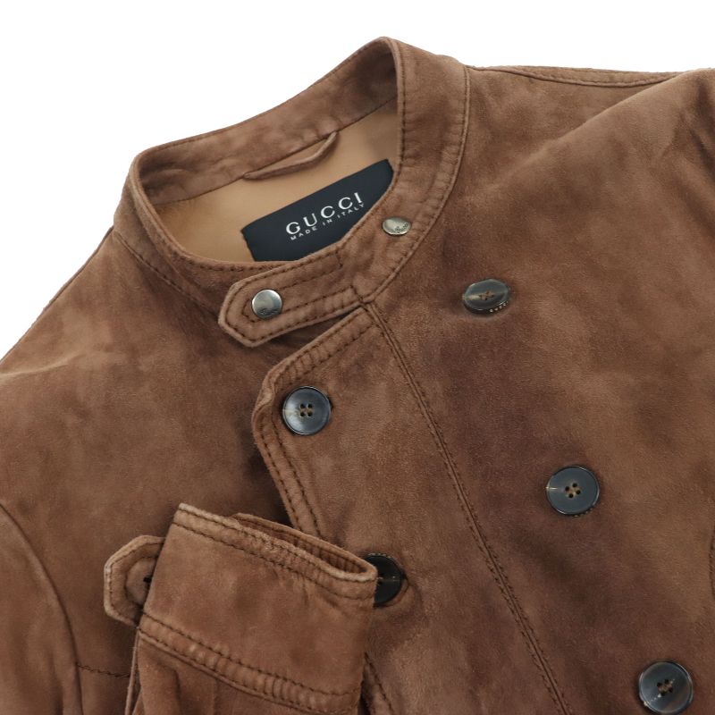 Gucci Vintage Suede Leather Tom Ford Period Stand Collar Jacket