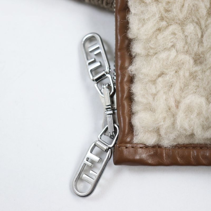 Fendi 2022 Fw1163 Leather Trimmed Cotton Filled Wool Alpaca Blouson Beige Brown