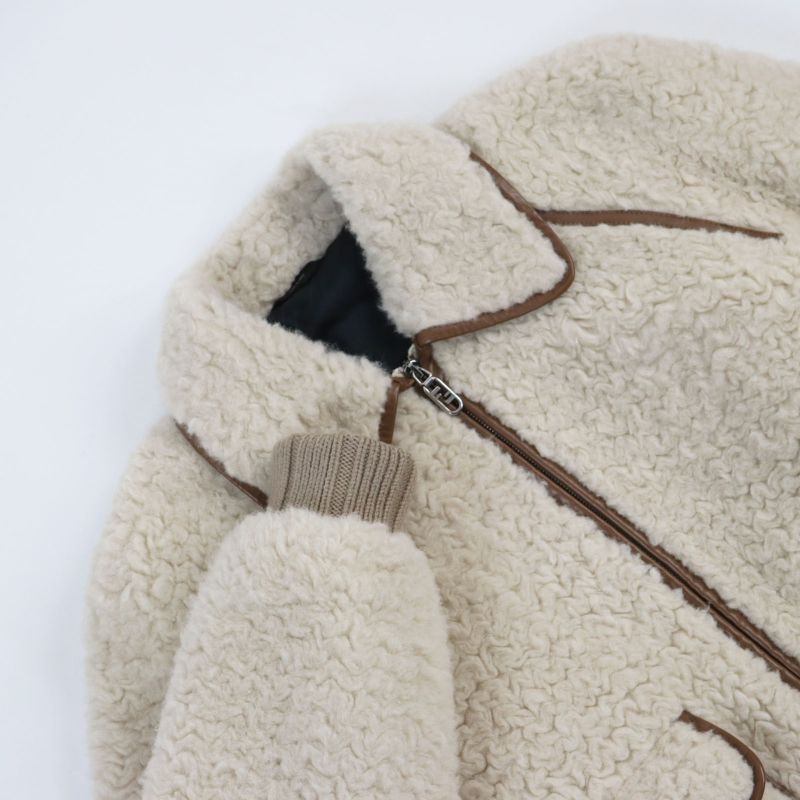 Fendi 2022 Fw1163 Leather Trimmed Cotton Filled Wool Alpaca Blouson Beige Brown