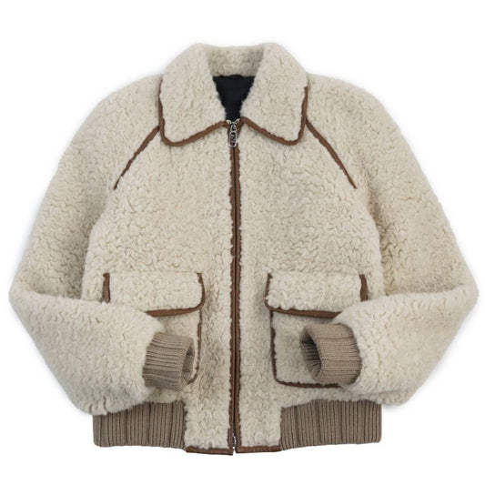 Fendi 2022 Fw1163 Leather Trimmed Cotton Filled Wool Alpaca Blouson Beige Brown