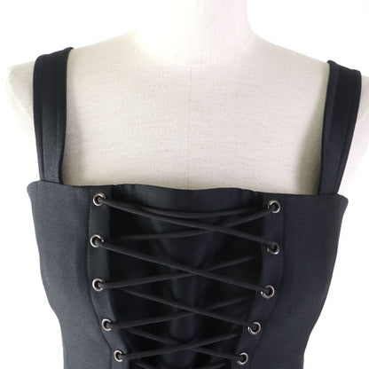 Christian DIOR 2022 251r35a1212 Silk-blend Lace-up Cami Dress/dress Black 40