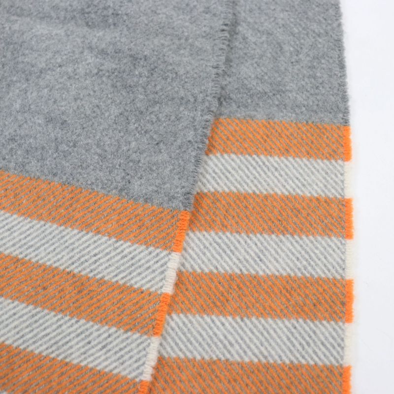 Hermes 100% Cashmere Leather Tag Fringed Blanket Extra Large Scarf Greyish