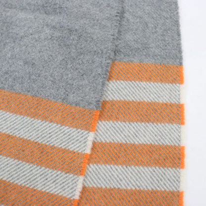 Hermes 100% Cashmere Leather Tag Fringed Blanket Extra Large Scarf Greyish