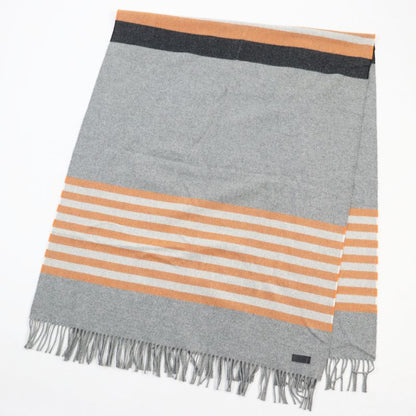 Hermes 100% Cashmere Leather Tag Fringed Blanket Extra Large Scarf Greyish