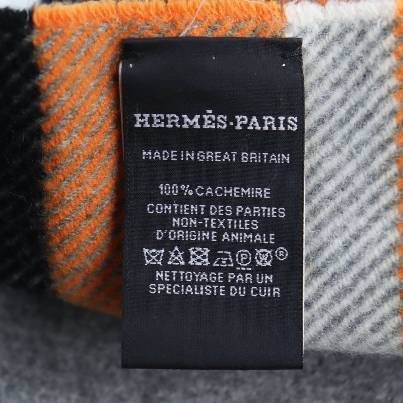 Hermes 100% Cashmere Leather Tag Fringed Blanket Extra Large Scarf Greyish