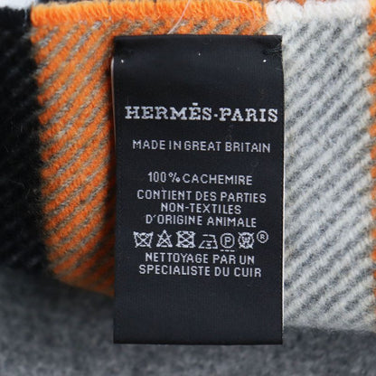 Hermes 100% Cashmere Leather Tag Fringed Blanket Extra Large Scarf Greyish