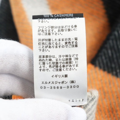 Hermes 100% Cashmere Leather Tag Fringed Blanket Extra Large Scarf Greyish