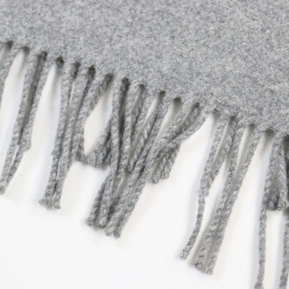 Hermes 100% Cashmere Leather Tag Fringed Blanket Extra Large Scarf Greyish