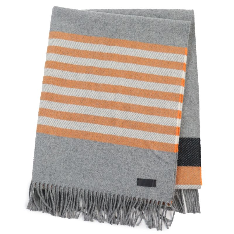 Hermes 100% Cashmere Leather Tag Fringed Blanket Extra Large Scarf Greyish