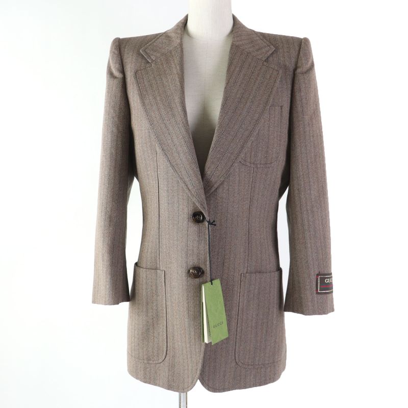 Gucci 2022 691270 Wool Striped Tailored Jacket Brown 42 Genuine