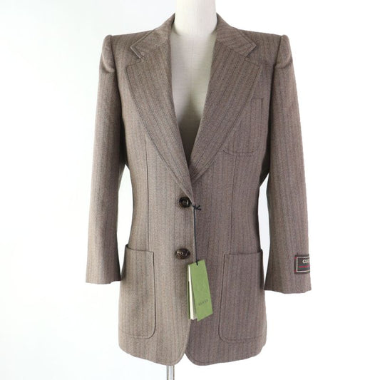 Gucci 2022 691270 Wool Striped Tailored Jacket Brown 42 Genuine