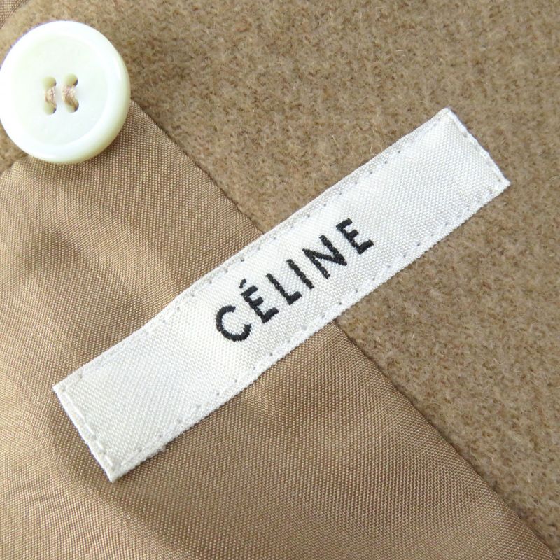 Celine 28h28 Camel Phoebe Period 100% Silk Lining Crombie Chester Coat Beige