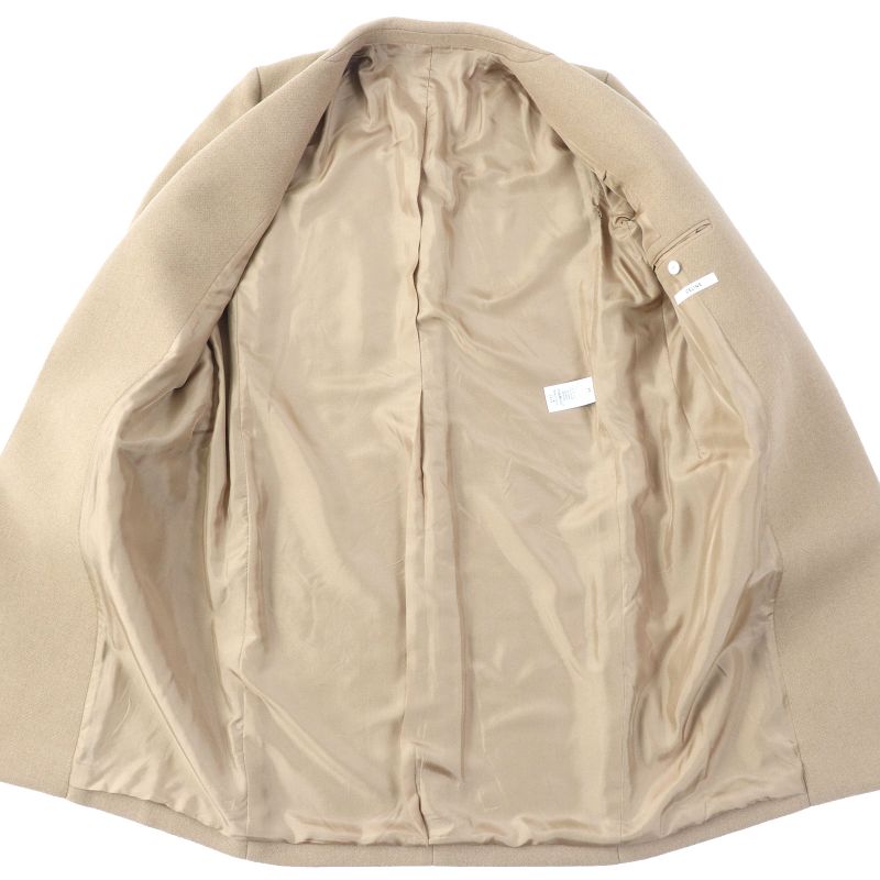Celine 28h28 Camel Phoebe Period 100% Silk Lining Crombie Chester Coat Beige