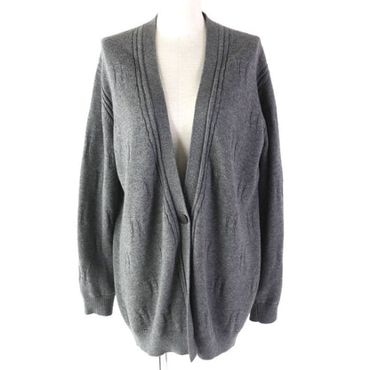 Hermes 97-7704 100% Wool H Pattern Serie Buttons Long Knit Cardigan Gray 40