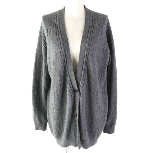 Hermes 97-7704 100% Wool H Pattern Serie Buttons Long Knit Cardigan Gray 40