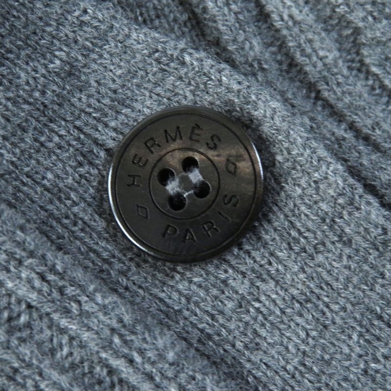 Hermes 97-7704 100% Wool H Pattern Serie Buttons Long Knit Cardigan Gray 40