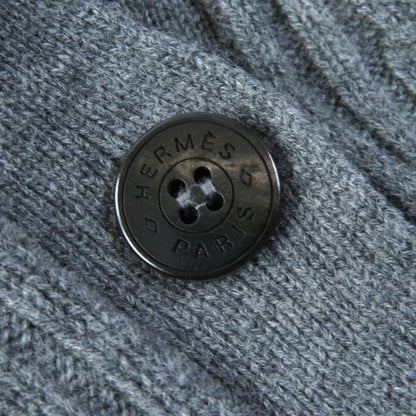 Hermes 97-7704 100% Wool H Pattern Serie Buttons Long Knit Cardigan Gray 40