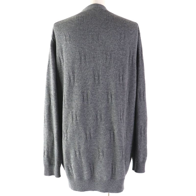 Hermes 97-7704 100% Wool H Pattern Serie Buttons Long Knit Cardigan Gray 40