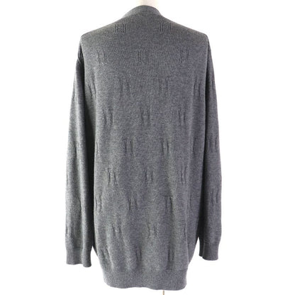 Hermes 97-7704 100% Wool H Pattern Serie Buttons Long Knit Cardigan Gray 40