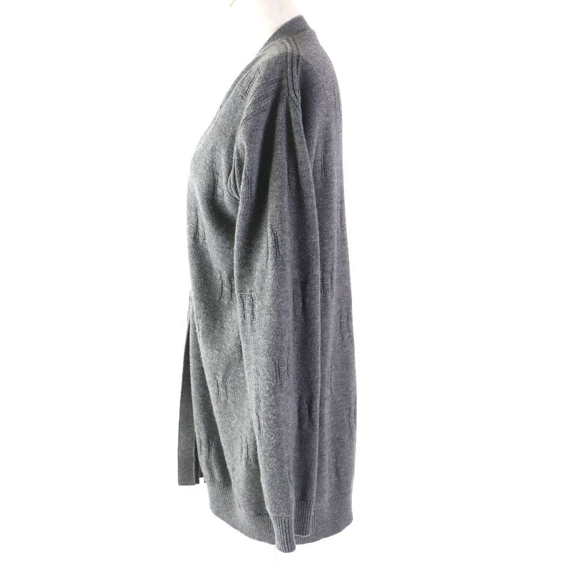 Hermes 97-7704 100% Wool H Pattern Serie Buttons Long Knit Cardigan Gray 40