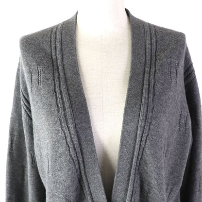 Hermes 97-7704 100% Wool H Pattern Serie Buttons Long Knit Cardigan Gray 40