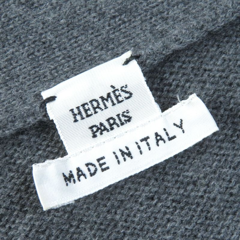 Hermes 97-7704 100% Wool H Pattern Serie Buttons Long Knit Cardigan Gray 40