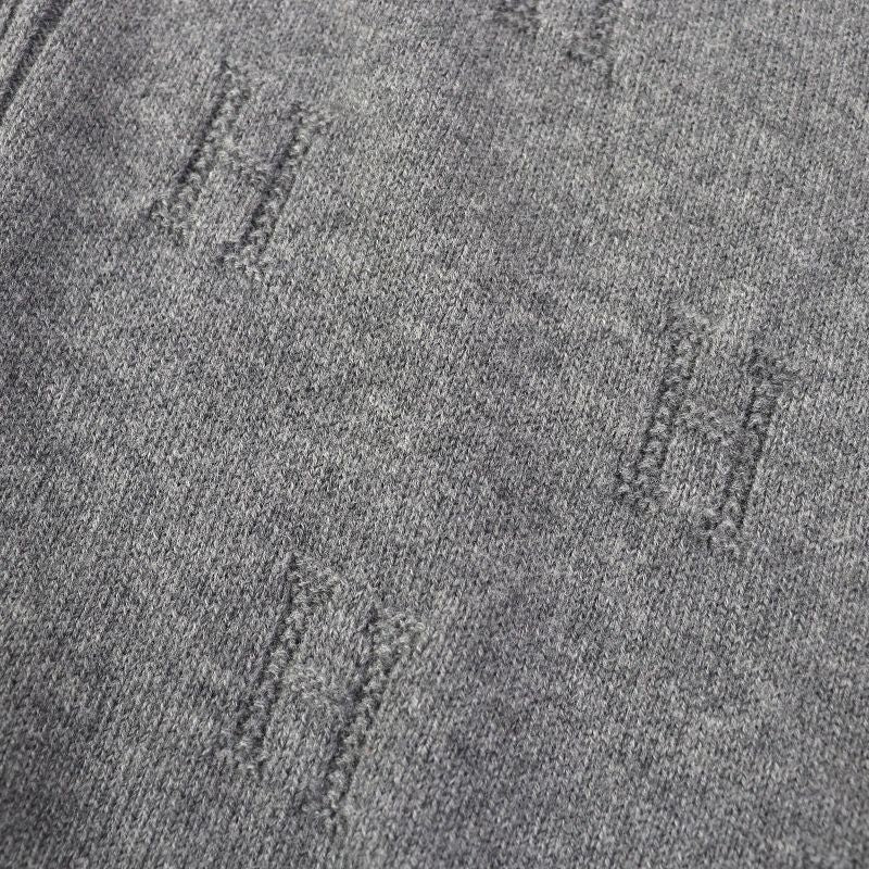 Hermes 97-7704 100% Wool H Pattern Serie Buttons Long Knit Cardigan Gray 40