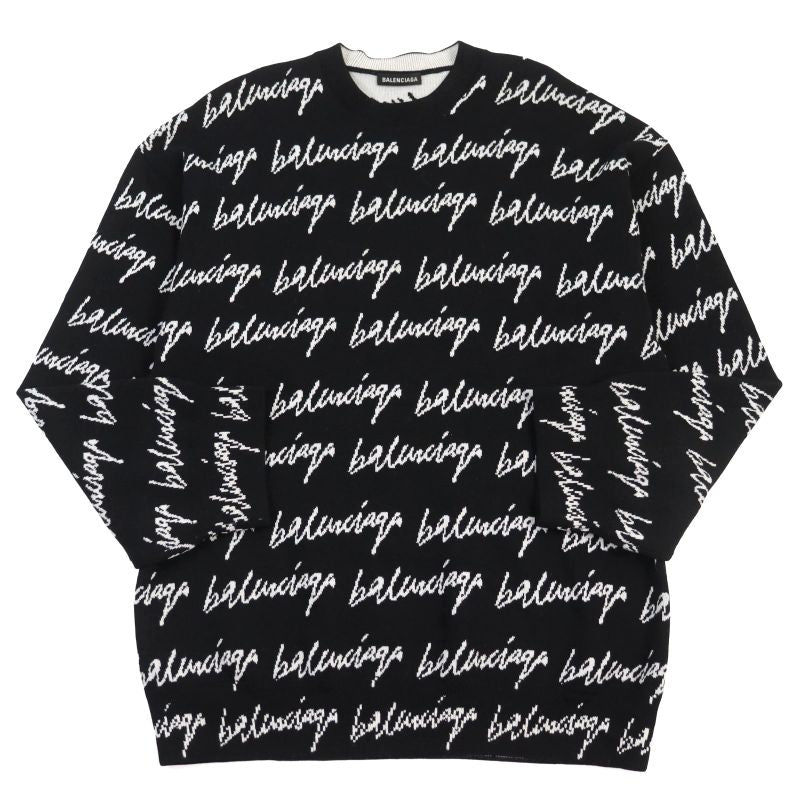 Balenciaga 20AW 625984 T3184 Allover Logo Oversized Scribble Crewneck Jacquard
