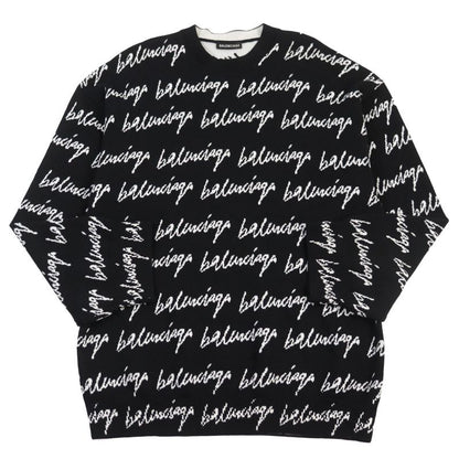 Balenciaga 20AW 625984 T3184 Allover Logo Oversized Scribble Crewneck Jacquard
