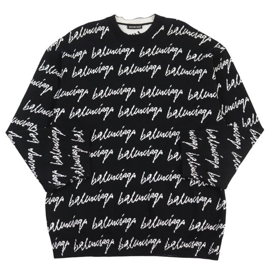 Balenciaga 20AW 625984 T3184 Allover Logo Oversized Scribble Crewneck Jacquard