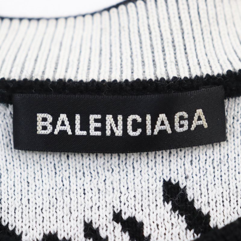 Balenciaga 20AW 625984 T3184 Allover Logo Oversized Scribble Crewneck Jacquard