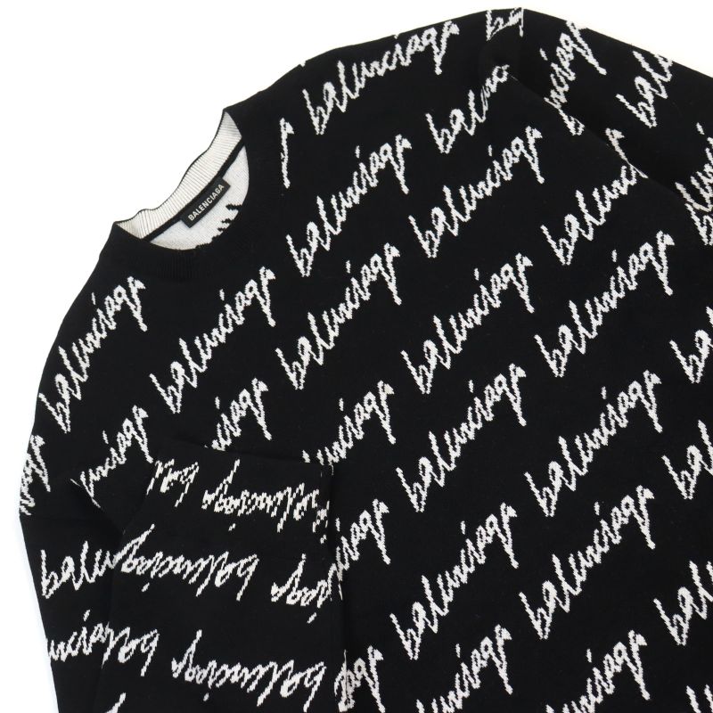 Balenciaga 20AW 625984 T3184 Allover Logo Oversized Scribble Crewneck Jacquard