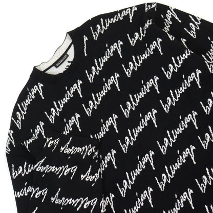 Balenciaga 20AW 625984 T3184 Allover Logo Oversized Scribble Crewneck Jacquard