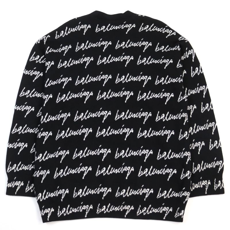 Balenciaga 20AW 625984 T3184 Allover Logo Oversized Scribble Crewneck Jacquard