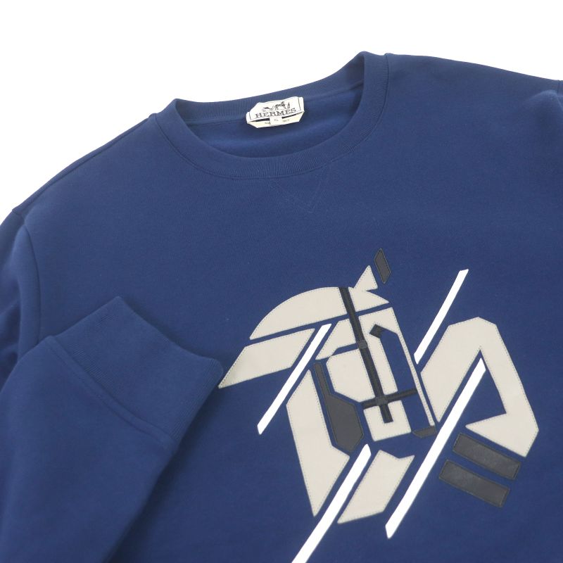 Hermes 23SS Chevaux En Symmetry 100% Cotton Horse Lamb Leather Patch Sweatshirt