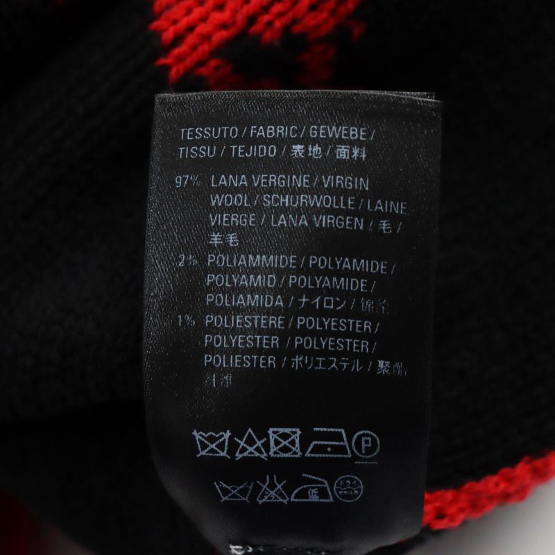 Balenciaga 2018 542601 Logo Jacquard Long Sleeve Knit Sweater Red Black S Made