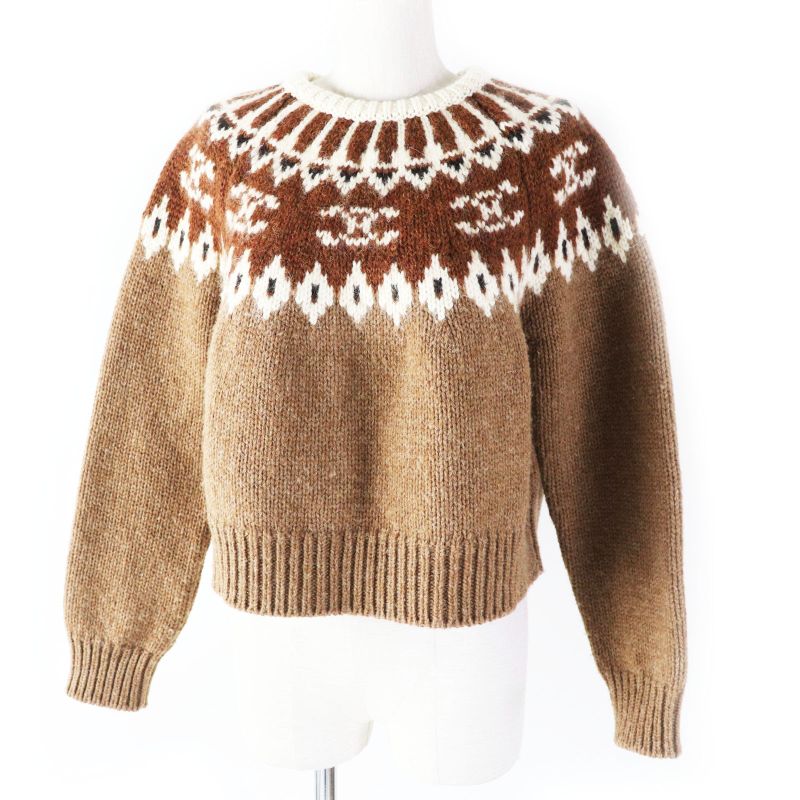 Celine 22AW 2adj7823v Triomphe Fair Isle Jacquard Cropped Crewneck Sweater