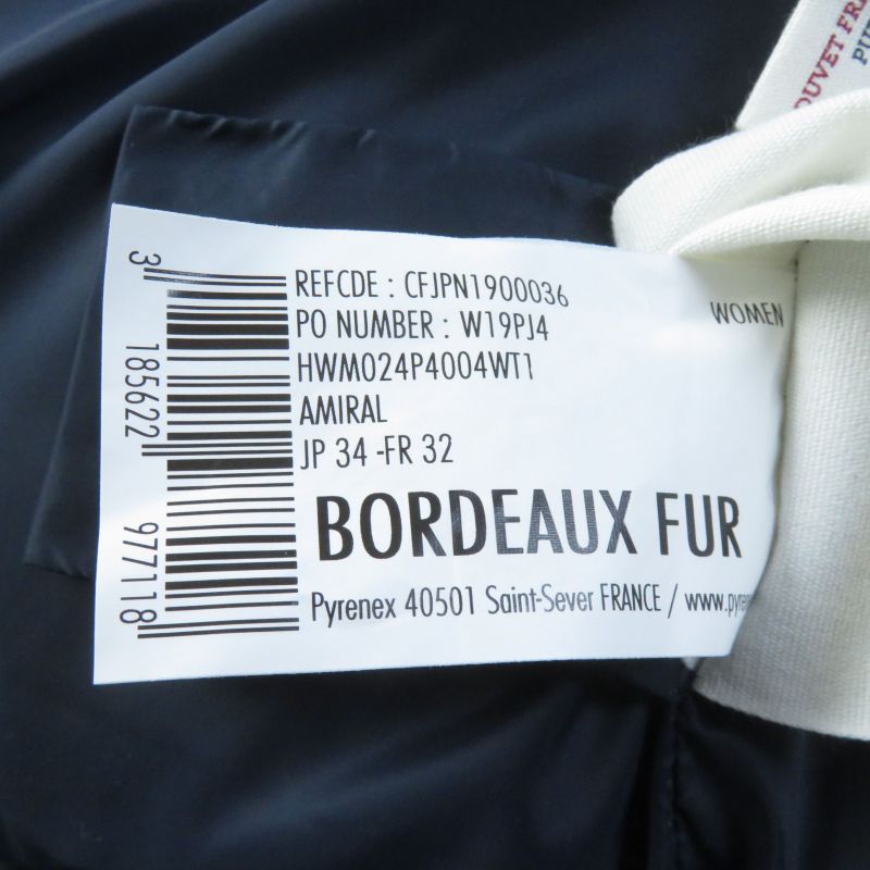Pyrenex Bordeaux FUR Bordeaux Fur Racoon Fur Hooded Zip Up Down Jacket Navy 34