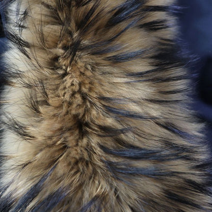 Pyrenex Bordeaux FUR Bordeaux Fur Racoon Fur Hooded Zip Up Down Jacket Navy 34