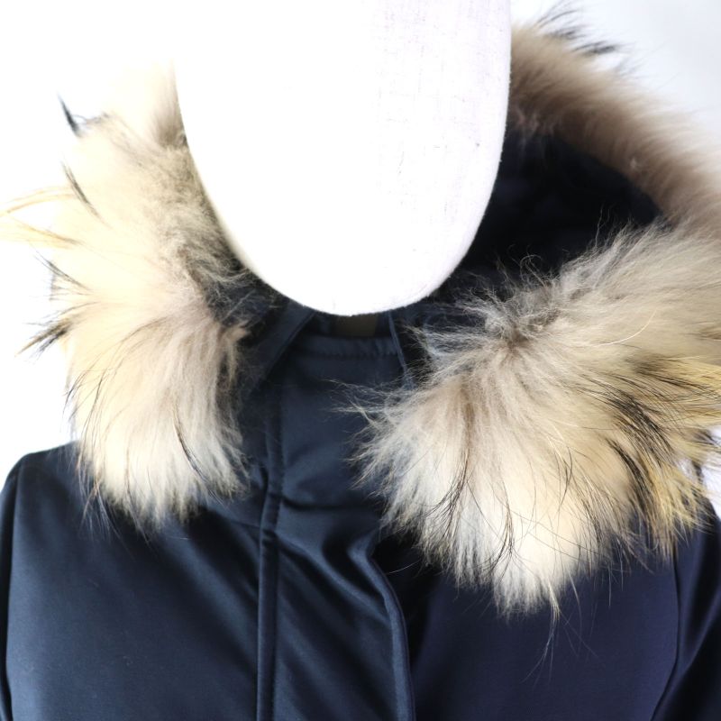 Pyrenex Bordeaux FUR Bordeaux Fur Racoon Fur Hooded Zip Up Down Jacket Navy 34