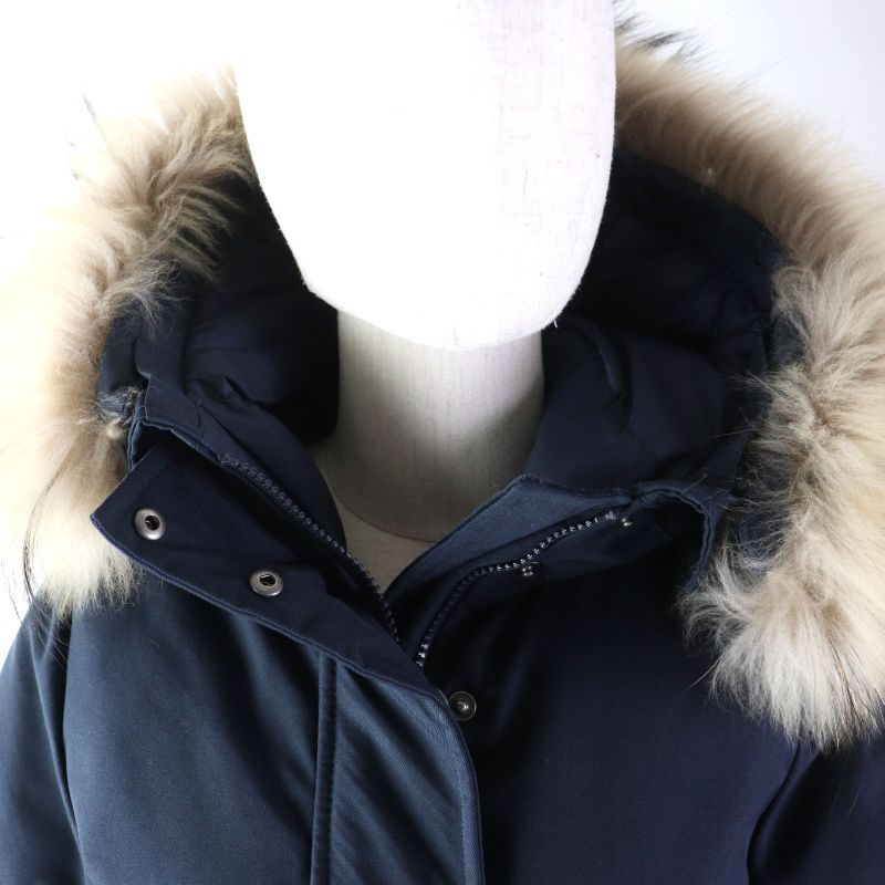Pyrenex Bordeaux FUR Bordeaux Fur Racoon Fur Hooded Zip Up Down Jacket Navy 34