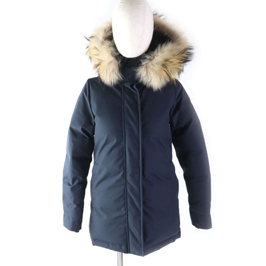 Pyrenex Bordeaux FUR Bordeaux Fur Racoon Fur Hooded Zip Up Down Jacket Navy 34