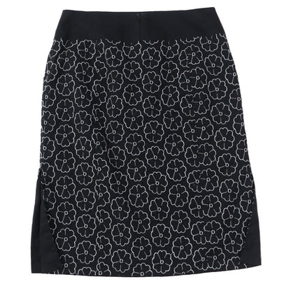 CHANEL 04P P22950 Camellia Pattern Skirt With Logo Plate Black White 36 Made