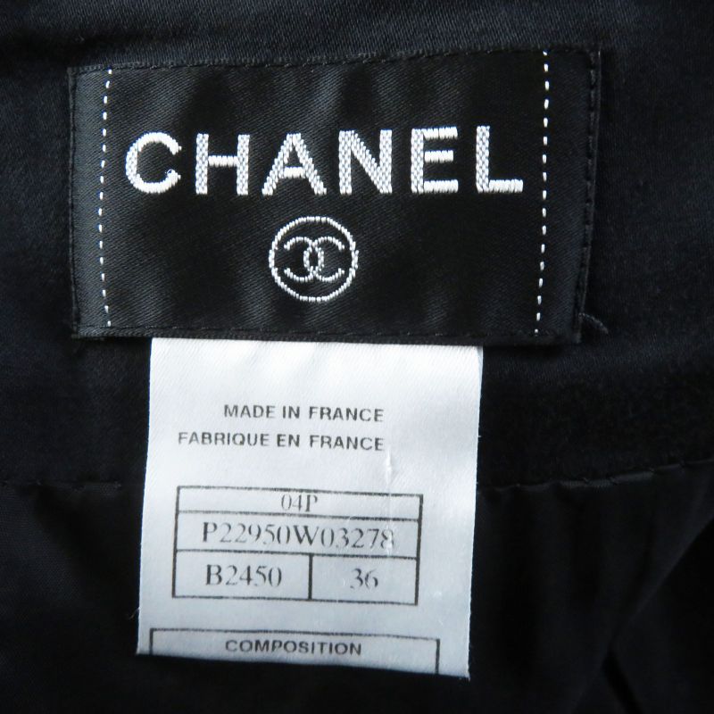 CHANEL 04P P22950 Camellia Pattern Skirt With Logo Plate Black White 36 Made