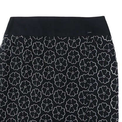 CHANEL 04P P22950 Camellia Pattern Skirt With Logo Plate Black White 36 Made